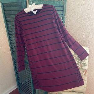 NWOT J.Jill Dress, XS, Burgundy/Black Stripe